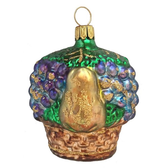 Large Fruit Basket Blown Glass Ornament ~ Germany ~ 3" tall
