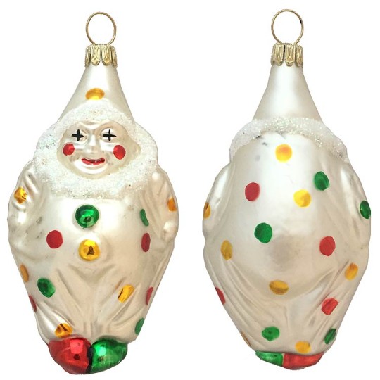Colorful Blown Glass Clown Ornament ~ Germany ~ 4" tall