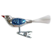Silver with Blue Clipping Bird Ornament ~ Germany ~ 3-3/4" long