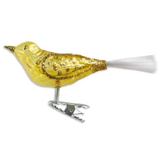 Clear Yellow Clipping Bird Ornament ~ Germany ~ 4-1/2" long