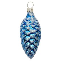 Bright Blue Pine Cone Blown Glass Ornament ~ Germany ~ 3" tall