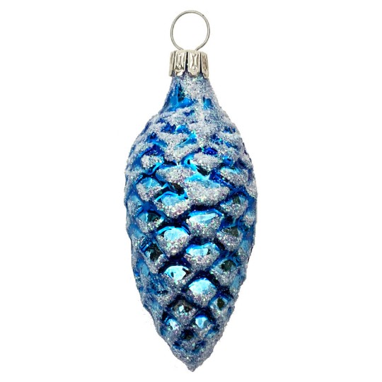 Bright Blue Pine Cone Blown Glass Ornament ~ Germany ~ 3" tall