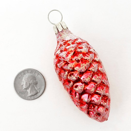 Red Pine Cone Blown Glass Ornament ~ Germany ~ 3" tall