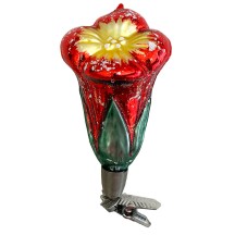 Red Blossom on Clip Blown Glass Ornament ~ Germany ~ 3-1/2" tall