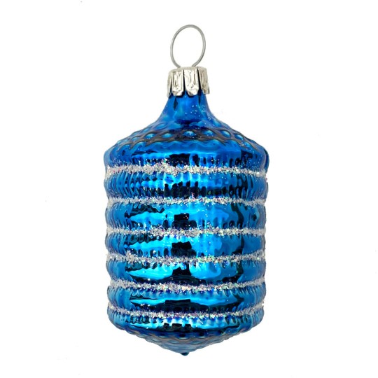 Bright Blue Blown Glass Lantern Ornament ~ Germany ~ 2-1/2" tall