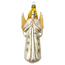 Large Praying Angel Blown Glass Ornament ~ Germany ~ 6" tall