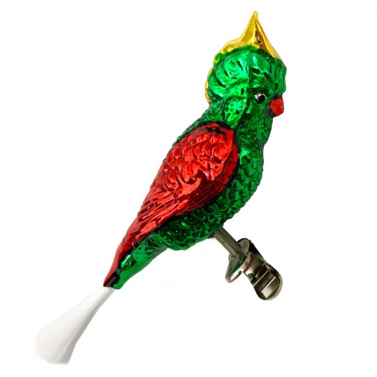 Clipping Parrot Blown Glass Christmas Ornament ~ Germany ~ 6" long