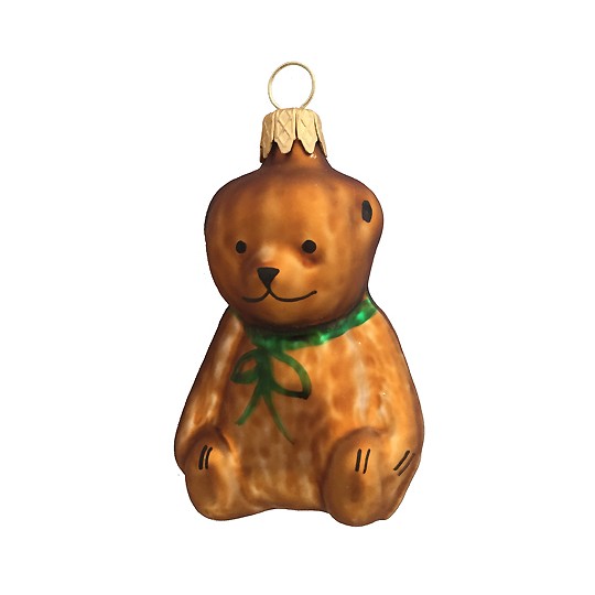 Petite Brown Bear Blown Glass Ornament ~ Czech Republic ~ 2-1/4" tall