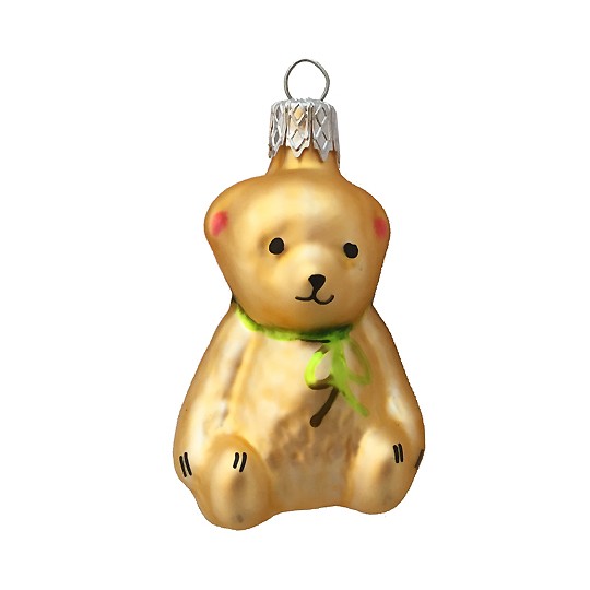 Petite Golden Bear Blown Glass Ornament ~ Czech Republic ~ 2-1/4" tall