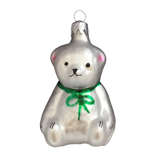 Petite White Bear Blown Glass Ornament ~ Czech Republic ~ 2-1/4" tall