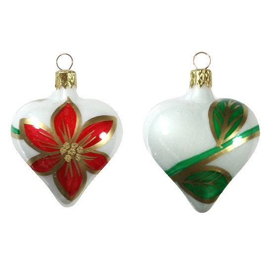 White Poinsettia Heart Ornament ~ Czech Republic ~ 2-1/2" tall