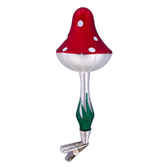Red Pointed Clipping Mushroom Blown Glass Ornament ~ Czech Repub. ~ 5" tall