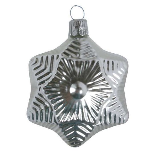 Satin Silver Blown Glass Star Ornament ~ Czech Republic ~ 2-1/2" tall