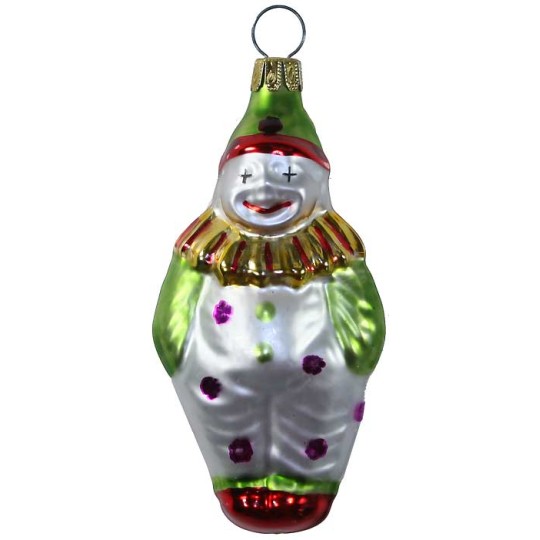 Blown Glass Clown Ornament ~ Czech Repub. ~ 3-1/2" long