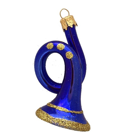 Shiny Blue Horn Blown Glass Ornament ~ Czech Republic ~ 3" tall