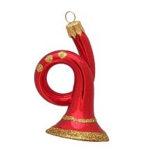 Shiny Red Horn Blown Glass Ornament ~ Czech Republic ~ 3" tall