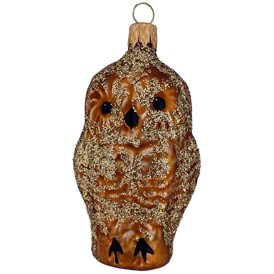 Brown Owl Blown Glass Ornament ~ Czech Republic ~ 3" tall