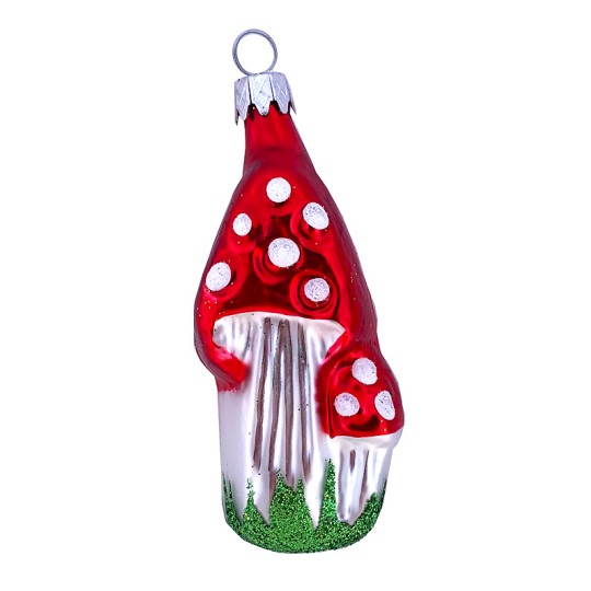 Fairy Tale Double Mushroom Glass Ornament ~ Czech Repub. ~ 2-3/4" tall