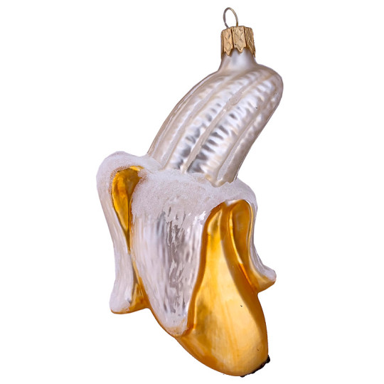 Whimsical Peeled Banana Glass Christmas Ornament ~ Czech Republic ~ 4" long