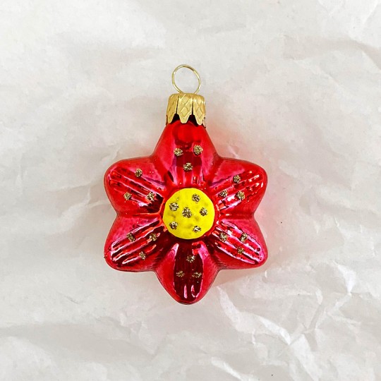 Small Red Flower Ornament ~ Czech Republic ~ 1-3/4" tall