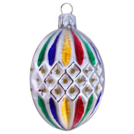 Colorful Quilted Blown Glass Ornament ~ Czech Republic ~ 3" tall