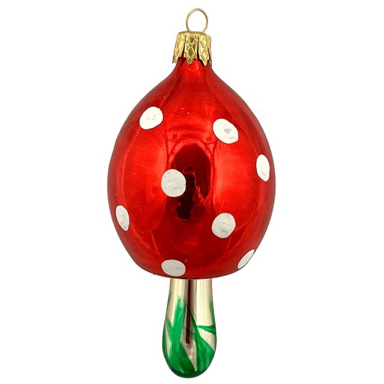 Large Bulbous Mushroom Glass Ornament ~ Czech Repub. ~ 3-1/2" tall