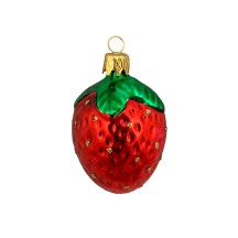 Small Strawberry Blown Glass Ornament ~ Czech Republic ~ 2" long