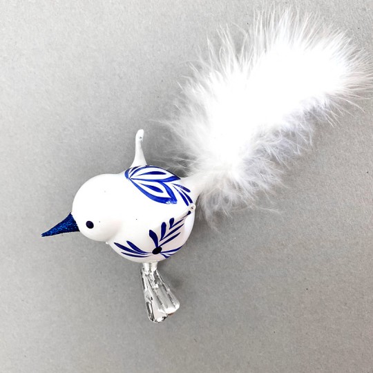 Delft Blown Glass Clipping Bird Ornament ~ Czech Republic ~ 5-1/2" long