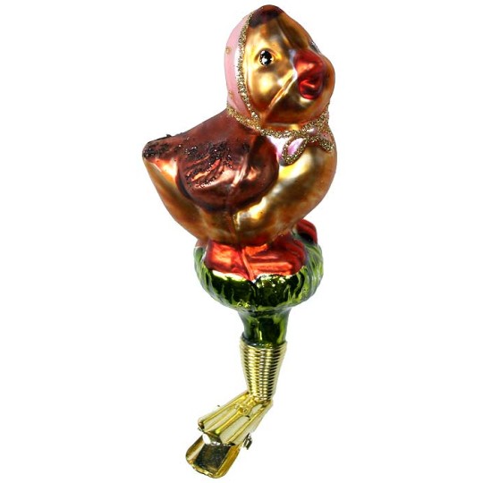 Babushka Chick Clipping Blown Glass Ornament ~ Czech Republic ~ 3-3/4" tall