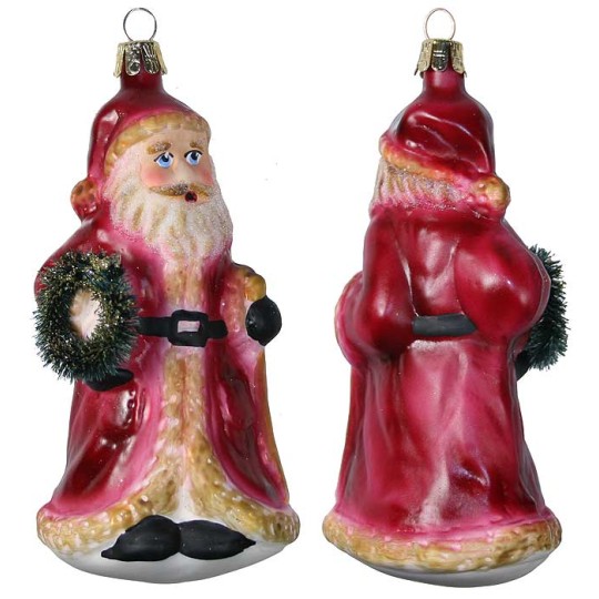 Old Fashioned Santa with Bottle Brush Wreath ~ Czech Repub. ~ 5" tall