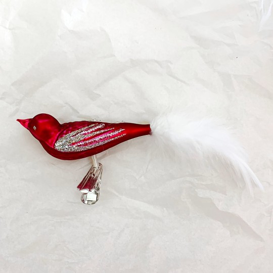 Matte Burgundy Blown Glass Clipping Bird Ornament ~ Czech Republic ~ 6" long