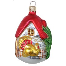 Red Turkey Cottage Ornament ~ Czech Republic ~ 3" tall