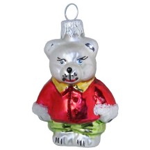 Bear with Red Jacket Glass Ornament ~ Czech Republic ~ 2-5/8" tall