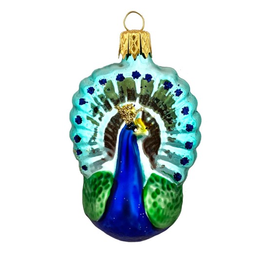 Blown Glass Peacock Ornament ~ Czech Republic ~ 2-1/2" tall