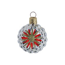 Petite Silver and Red Fantasy Flower Ornament ~ Czech Republic ~ 1-3/4" tall