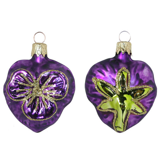 Petite Blown Glass Purple Pansy Ornament ~ Czech Republic ~ 2" tall