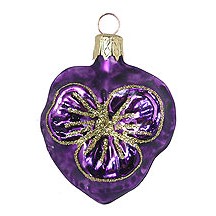 Petite Blown Glass Purple Pansy Ornament ~ Czech Republic ~ 2" tall