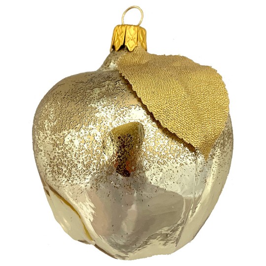 Large Gold Apple Ornament with Leaf ~ Czech Republic ~ 3" long