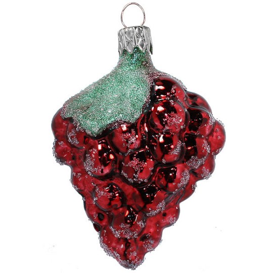 Dark Red Grapes Blown Glass Ornament ~ Czech Republic ~ 3-1/4" long