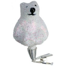 Snowy Clipping Polar Bear Blown Glass Ornament ~ Czech Republic ~ 2-1/2" tall