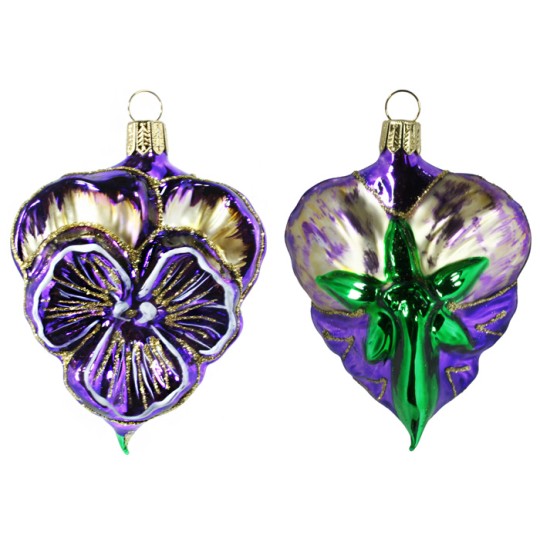 Beautiful Blown Glass Purple Pansy Ornament ~ Germany ~ 3-1/2" tall