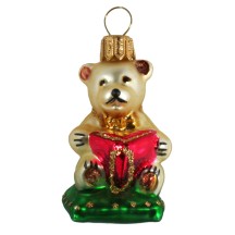 Small Bear with Book Blown Glass Ornament ~ Poland ~ 2-1/4" tall