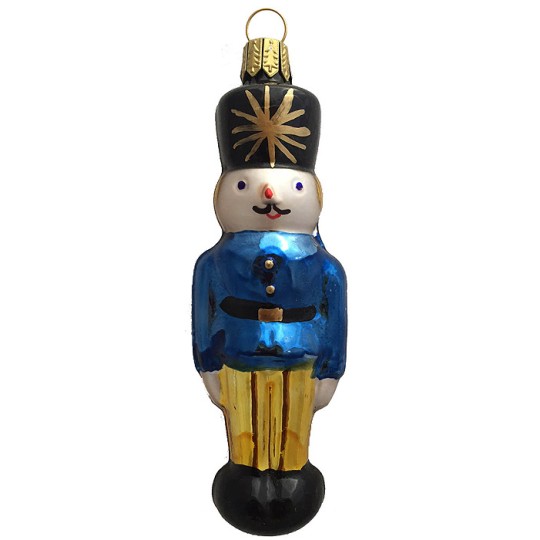 Nutcracker with Blue Jacket Blown Glass Ornament ~ Germany ~ 4-1/2" tall