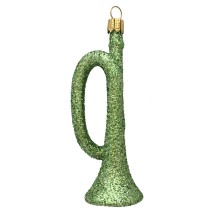 Lime Green Glittered Horn Blown Glass Ornament ~ Germany ~ 3-3/4" tall