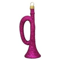 Magenta Glittered Horn Blown Glass Ornament ~ Germany ~ 3-3/4" tall