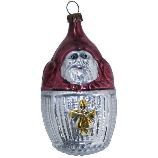 Santa in Basket Blown Glass Ornament ~ Germany ~ 3" tall