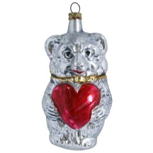 Fairytale Bear with Heart Blown Glass Ornament ~ Germany ~ 3-1/2" tall