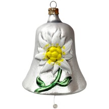 Edelweiss Bell Blown Glass Ornament ~ Germany ~ 2-1/2" tall