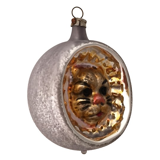 Cat Indent Blown Glass Ornament ~ Germany ~ 2-1/2" tall