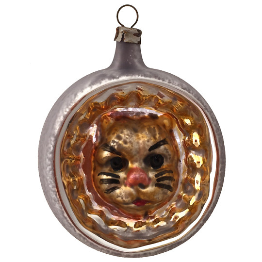 Cat Indent Blown Glass Ornament ~ Germany ~ 2-1/2" tall